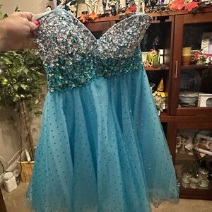 Elegant Sequin Blue Prom Dress